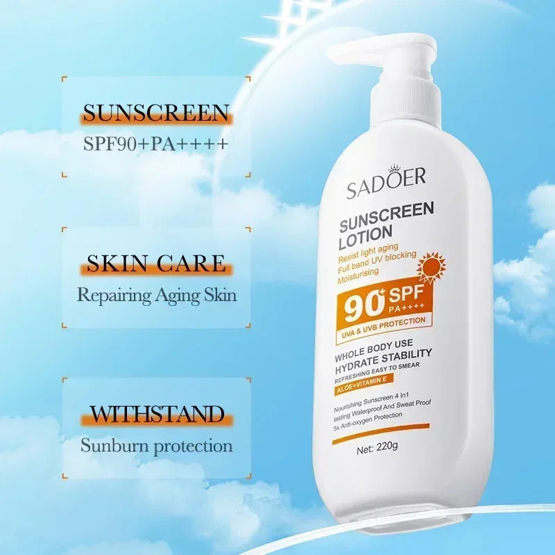 SPF90+ sunscreen, UV protection, whitening sunscreen, moisturizing, whitening, facial and body sunscreen, skin care, anti-aging Peaceful Pleasures Health and Wellness