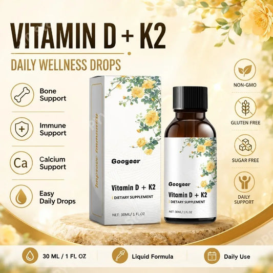 Vitamin D3 K2 Liquid Drops | Bone Wellness | NonGMO | 30ml Liquid Vitamin Drops Peaceful Pleasures Health and Wellness