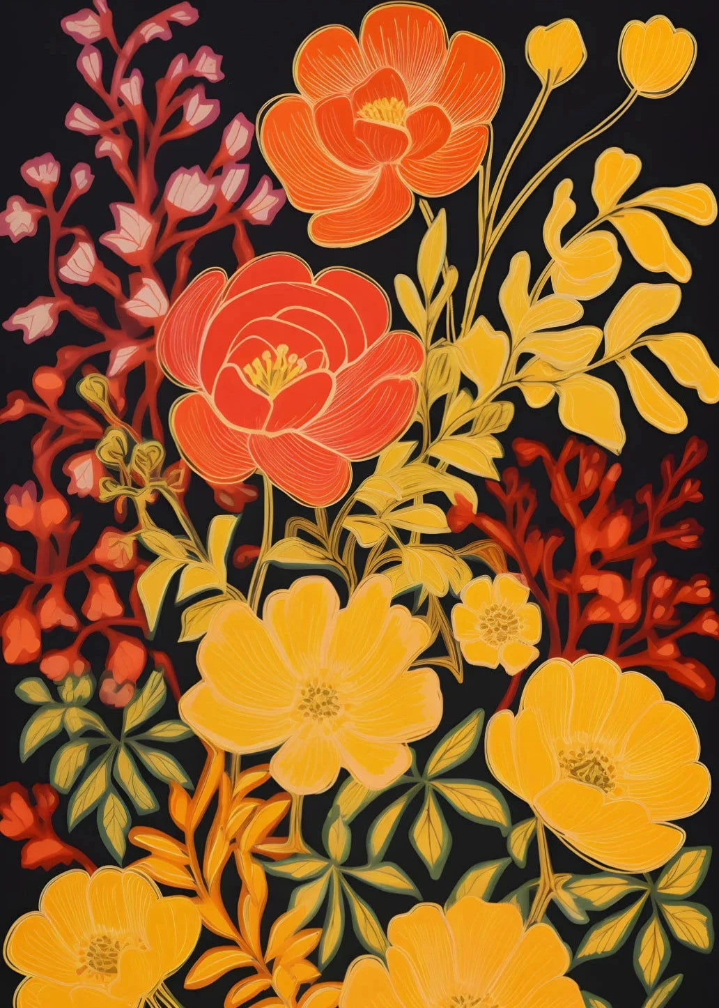 Gouache Wildflower Botanical Canvas Wall Art | Spring Floral Print