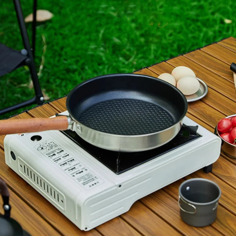 Outdoor Portable Stainless Steel Mini Wok Pan Non-Stick Egg & Steak Flat-Bottomed Frying Pan for Camping Hiking Travel Picnics Peaceful Pleasures Health and Wellness