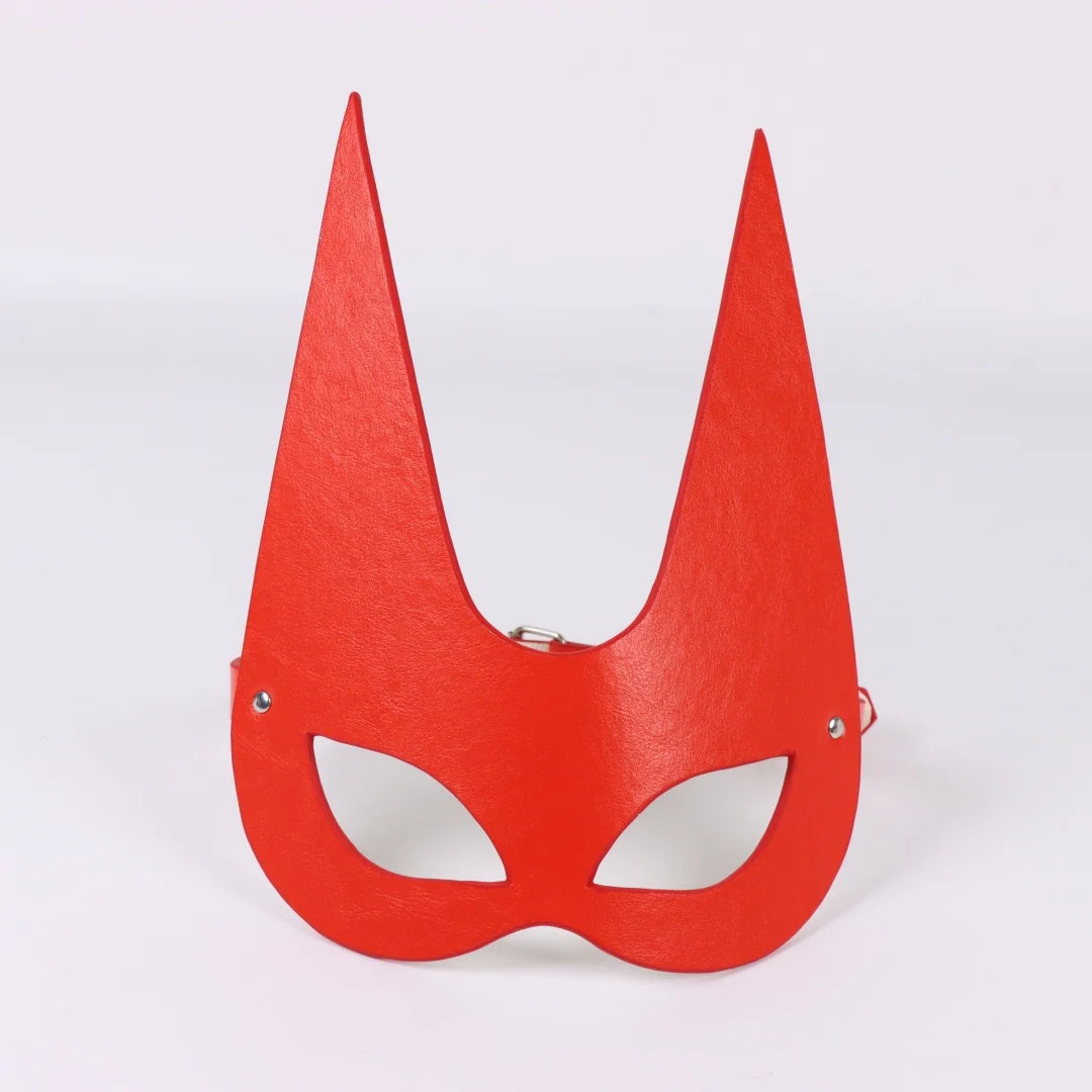 Red PU Leather Mask Half Eyes Fox Cosplay Face Cat Halloween Women