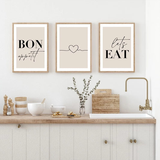 3-Piece Bon Appétit Dining Quote Canvas Wall Art Print Set Canvas Wall Art Set Peaceful Pleasures Health and Wellness G5075-3pcs 21x30cm Wood Framed