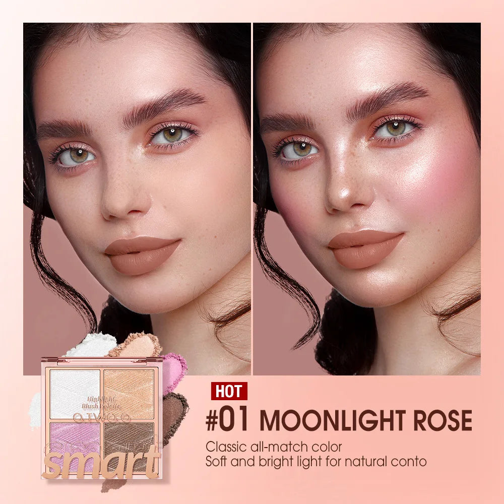Four-color blush palette, finishing palette, pearlescent shimmer, shadow highlighting, long-lasting makeup effect Peaceful Pleasures Health and Wellness SC045-01