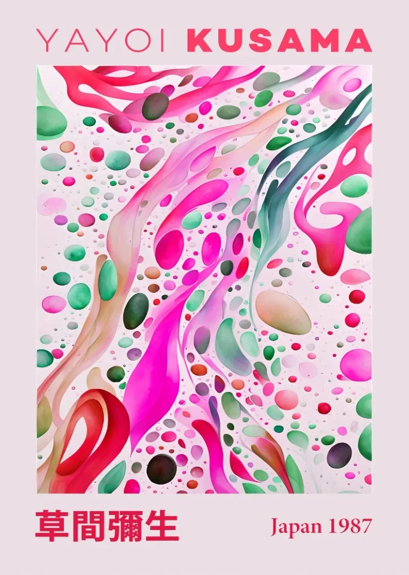 Japanese Abstract Mountain Canvas Wall Art | Yayoi Kusama Style