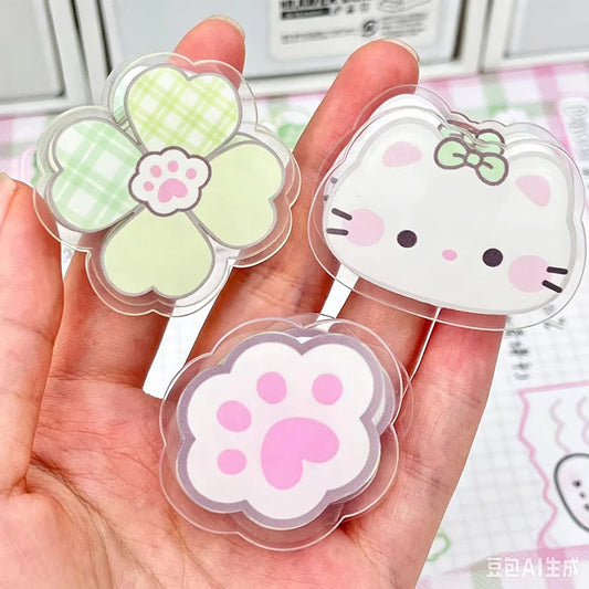 3 Acrylic Clip Simple Cute Double-sided Pattern Fresh Long Tail File Peaceful Pleasures Health and Wellness
