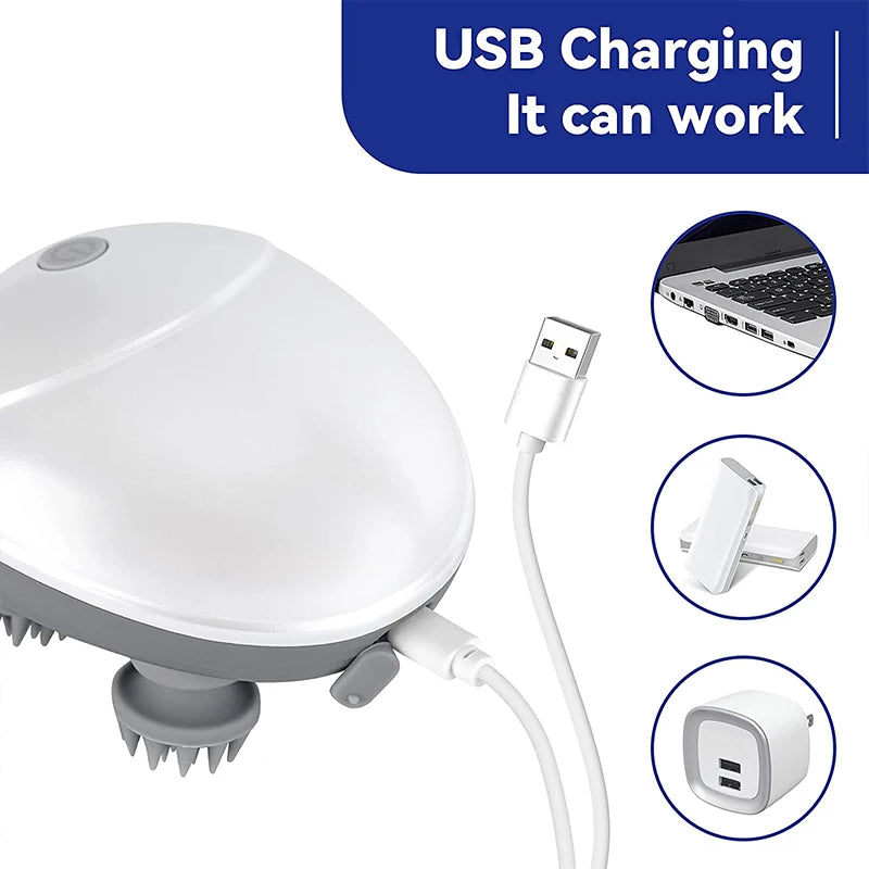 USB Charging Electric Head Scalp Massager Waterproof Rechargeable Electric Head Massager Vibration Peaceful Pleasures Health and Wellness