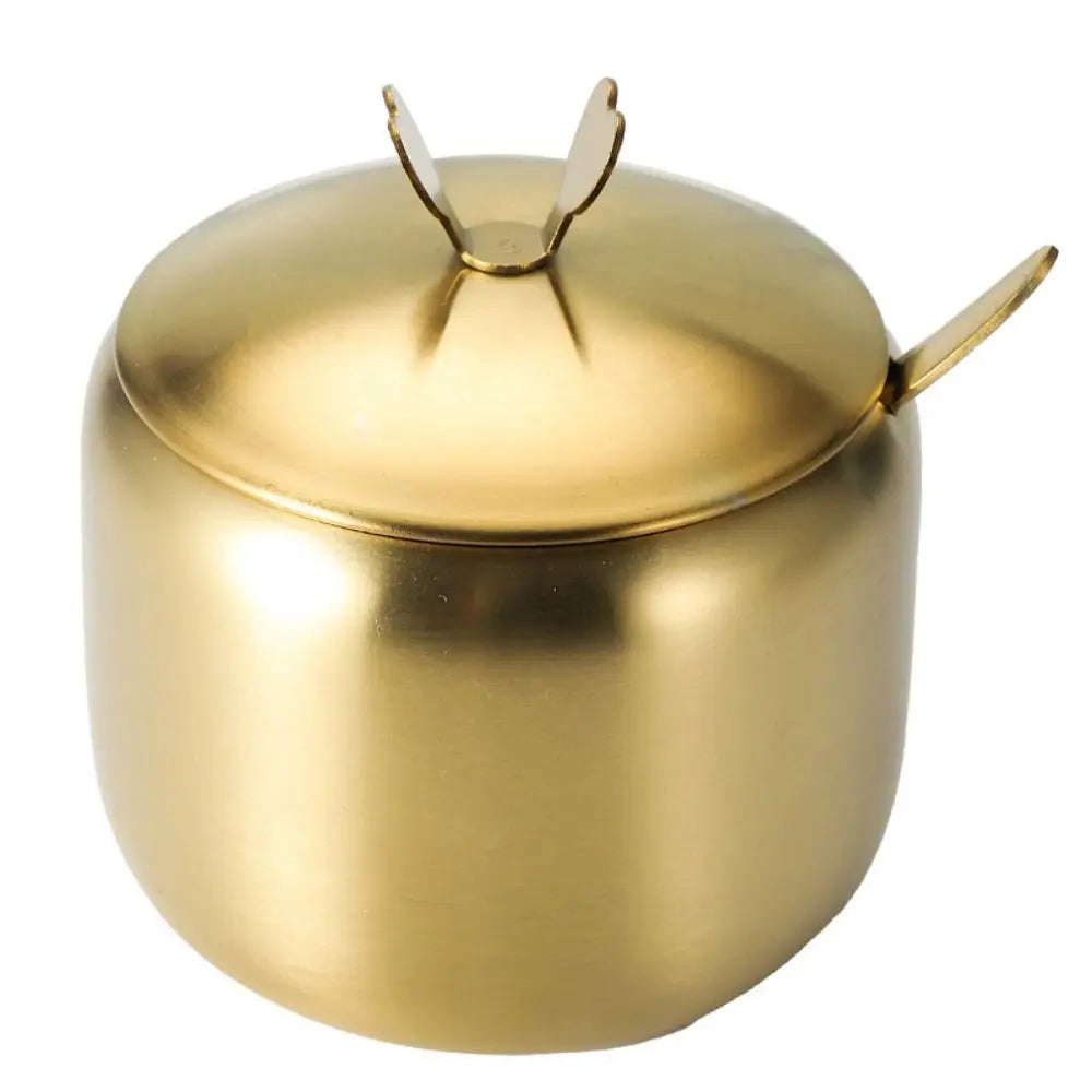 Stainless Steel Sugar Bowl with Lid & Spoon | Gold & Silver
