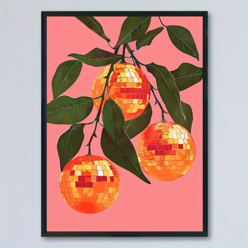 1pc Vintage Funky Pink Disco Ball Oranges Art Print Retro Music-Themed Canvas Wall Decor, Unframed, Indoor Wall Art Decor Peaceful Pleasures Health and Wellness