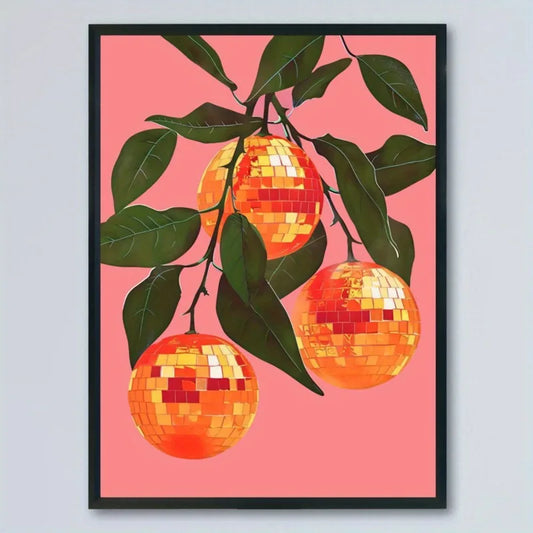 1pc Vintage Funky Pink Disco Ball Oranges Art Print Retro Music-Themed Canvas Wall Decor, Unframed, Indoor Wall Art Decor Peaceful Pleasures Health and Wellness