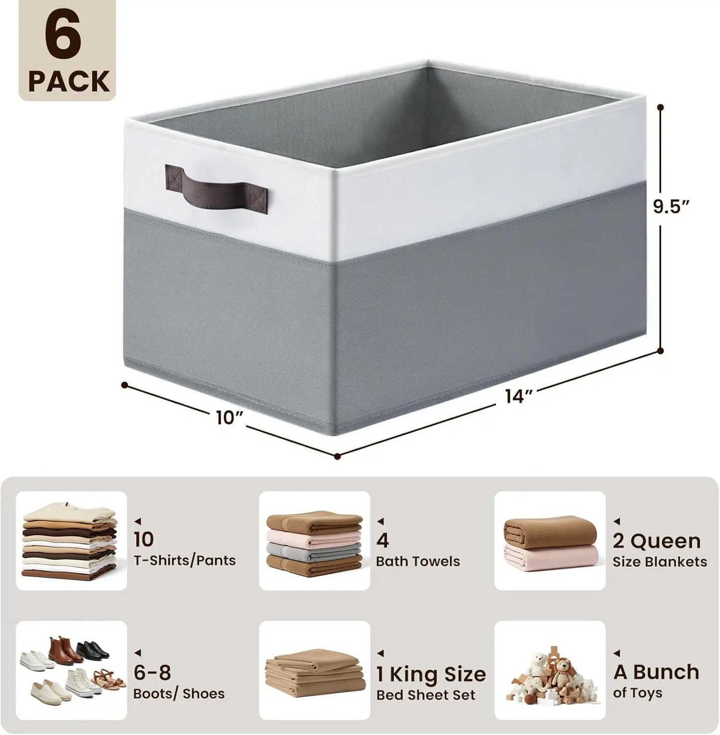 6-Pack Collapsible Storage Baskets with Handles – Closet & Toy Organizer Home Organization Peaceful Pleasures Health and Wellness