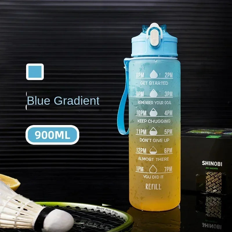 900ml Rainbow Frosted Sports Water Bottle with Straw – BPA-Free