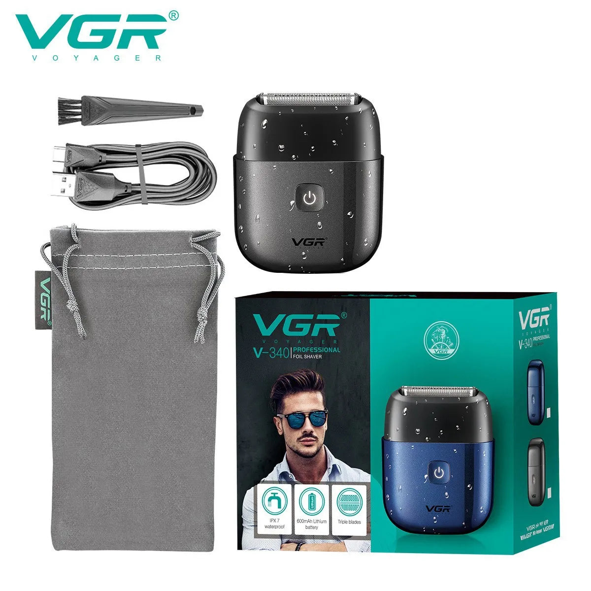 VGR 340 Shaver Professional Electric Razor Reciprocating Shaving Machine IPX7 Waterproof Beard Trimmer Mini Shaver for Men Peaceful Pleasures Health and Wellness V-340 black
