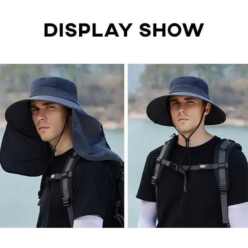 Men's Wide Brim Sun Hat with Neck Flap | UV Protection