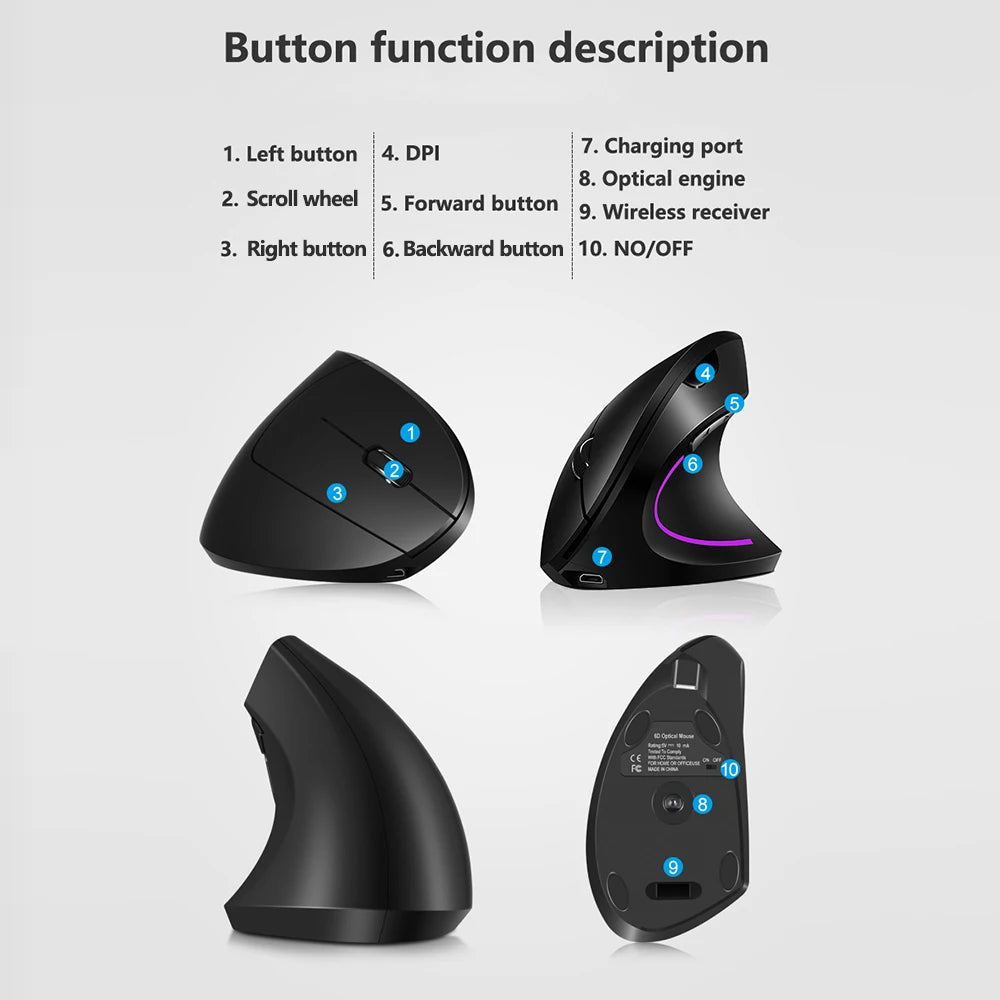 Arealer Wireless Vertical Ergonomic Mouse | 3 DPI, RGB