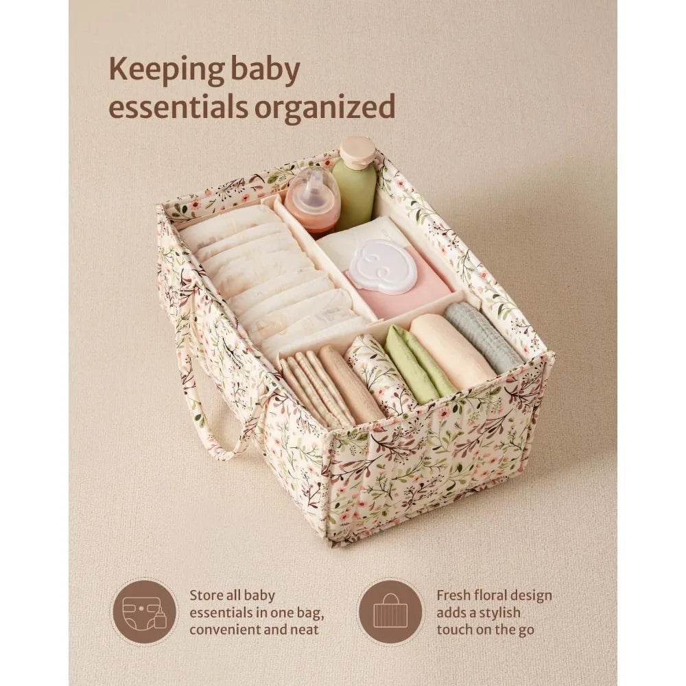 Floral Portable Diaper Caddy Organizer with Removable Divider