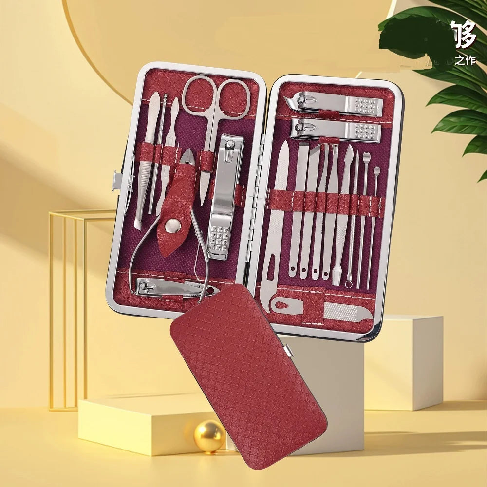 19-Piece Home Nail Clipper Set Large Dead Skin Pliers Diagonal Small Eyebrow Clipper with Leather Sleeve for Personal Grooming Peaceful Pleasures Health and Wellness