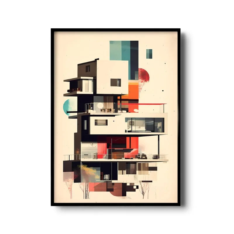 Vintage Bauhaus Abstract Geometric Canvas Wall Art Print