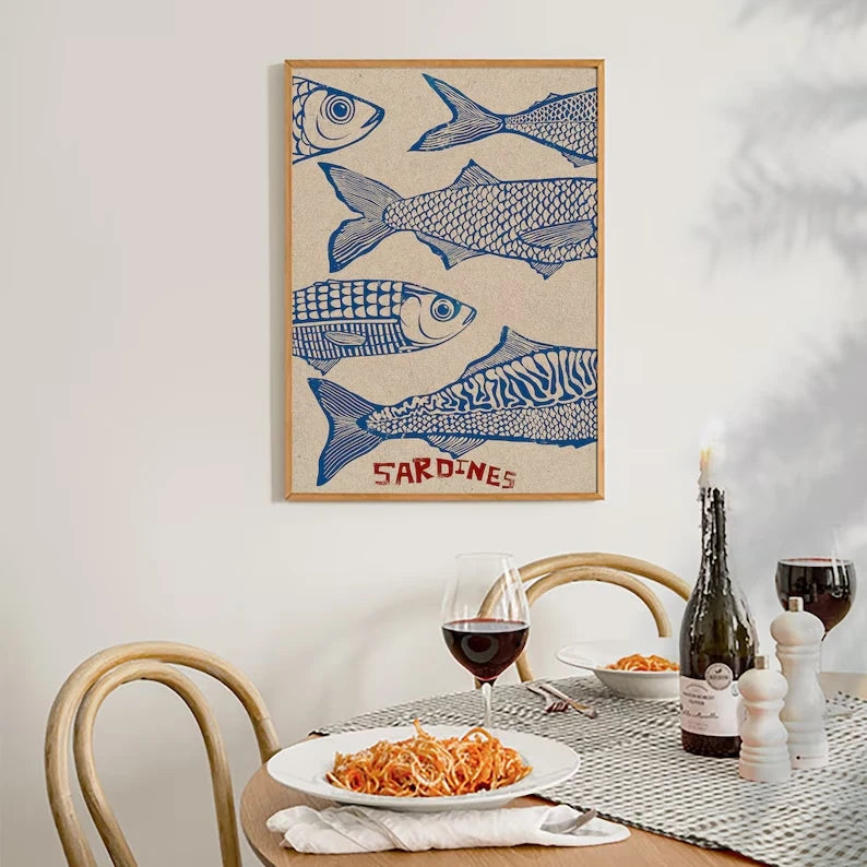 Retro Japanese Sardines Canvas Wall Art Print | Kitchen Decor