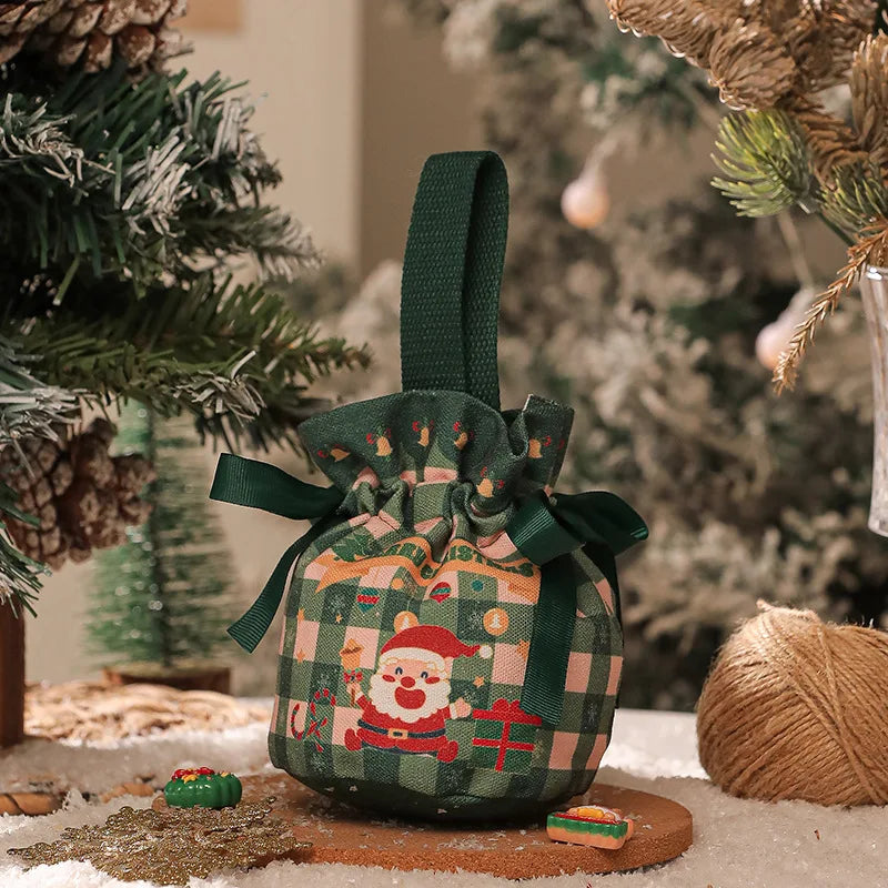 2025 Creative Handheld Canvas Apple Bag with Bow Christmas Gift Bag Christmas Eve Apple Gift Box Christmas Gift Peaceful Pleasures Health and Wellness B 10x20CM