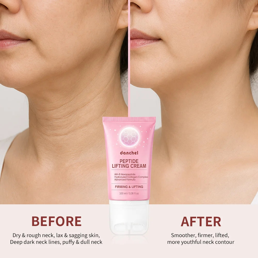 AH-8 Hexapeptide Neck Firming Cream Dual Roller Massage Anti Wrinkle Tightening Sagging Skin Long Lasting Hydration Skincare Peaceful Pleasures Health and Wellness