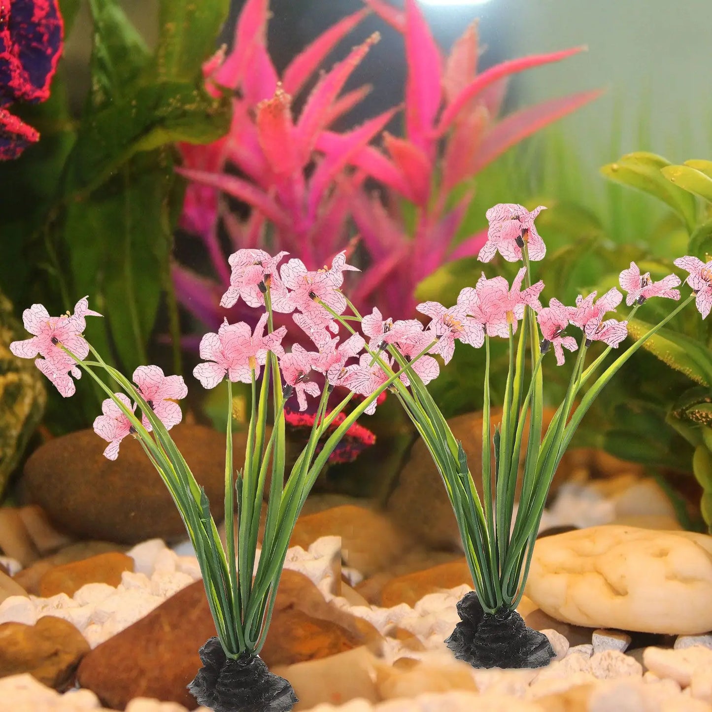 2-Pack Silk Aquarium Plants Pink Purple | Fish Tank Décor