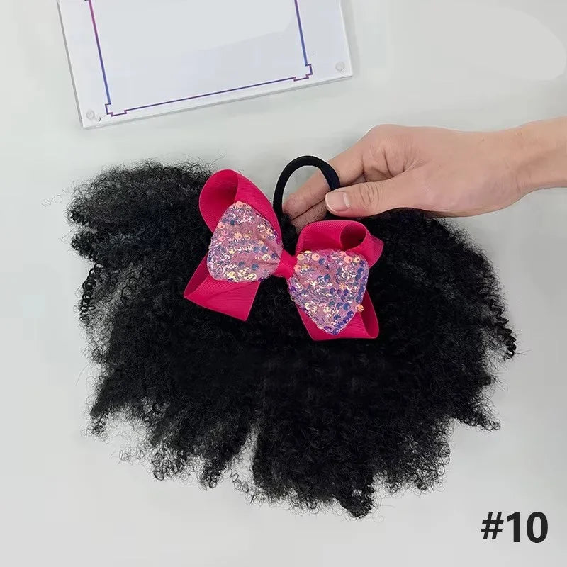 2pcs/ Luxury Kids Hair Buns Kids Afro Puff Soft Like Natural Human Hair Hand Feel Marley Kinky Bulk for Hair Girl with Elastic Peaceful Pleasures Health and Wellness rose red