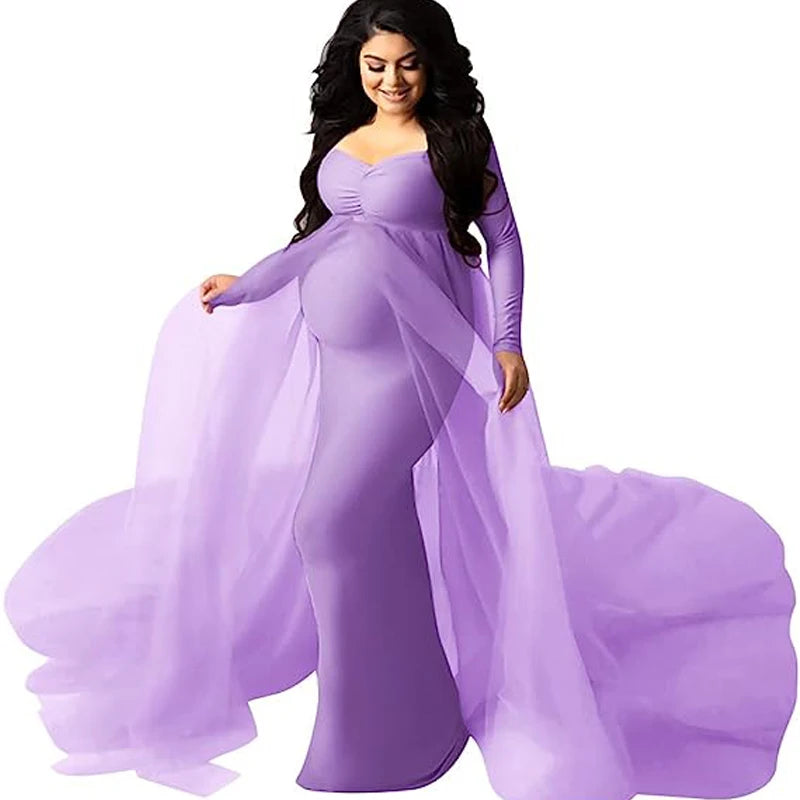 Deep V-Neck Lace Feather Maternity Gown | Photo Shoot Dress Maternity Photography Dress Peaceful Pleasures Health and Wellness