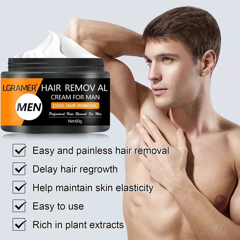 LGRAMER Men's Painless Hair Removal Cream | Legs Arms Armpits