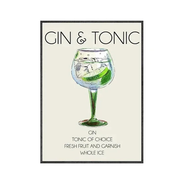 Gin & Tonic Cocktail Canvas Wall Art | Bar Home Decor Print