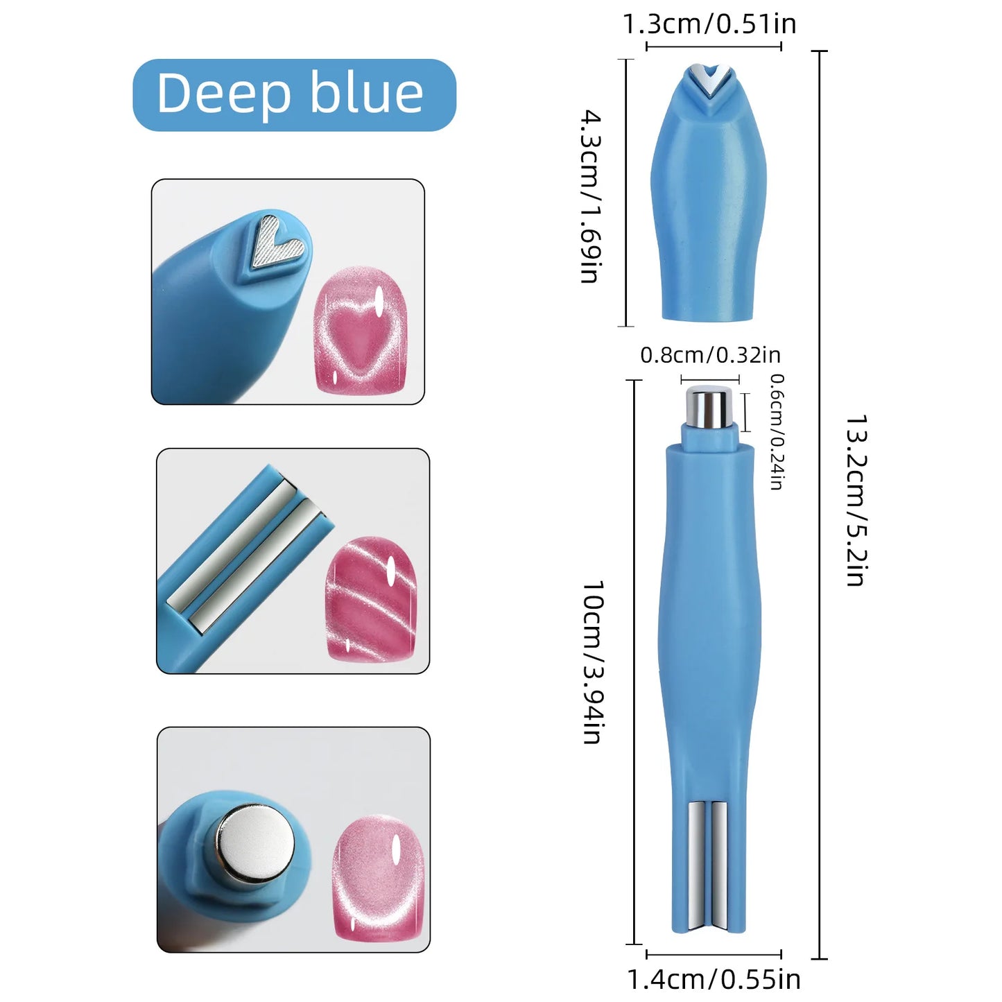 3-In-1 Cat Eye Nail Art Magnet Pen – Heart, Moon & Snake Designs Peaceful Pleasures Health and Wellness blue