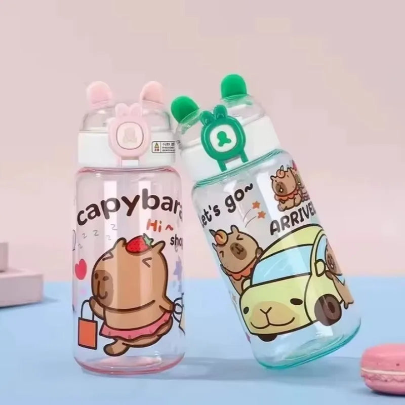 Capybara Cartoon Water Bottle 500ml Kids Sports Straw Cup