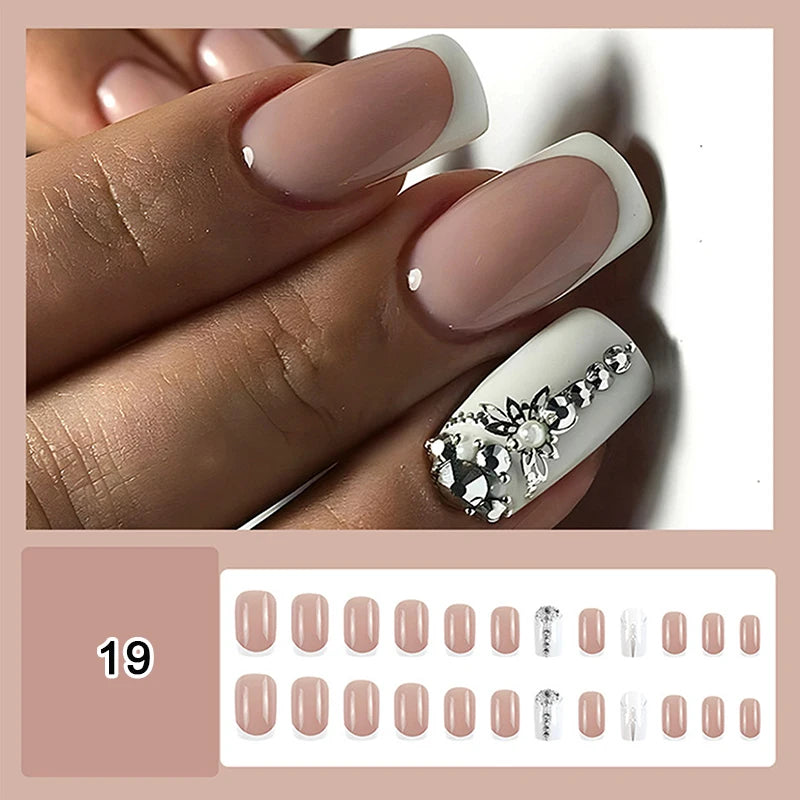 24/30Pcs Medium Fake Nail Set With Jelly Glue Gradient French Press On False Nail Elegantstyle Nails Full Cover Wearing False Peaceful Pleasures Health and Wellness 19