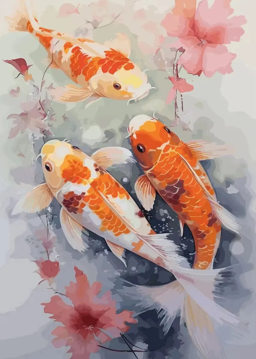 Red Koi Fish Lotus Canvas Wall Art | Good Luck Home Decor