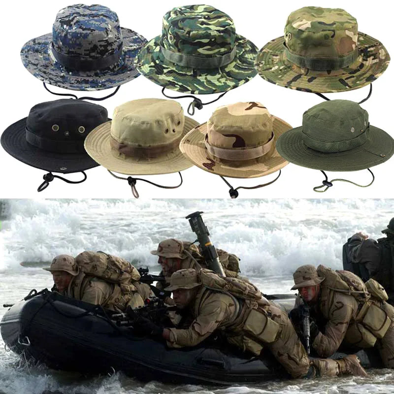 Newest Camouflage Outdoor Fishing Caps Mountaineering Round Boonie Hats Summer Military Camping fisherman Men Sun Protection Hat Peaceful Pleasures Health and Wellness