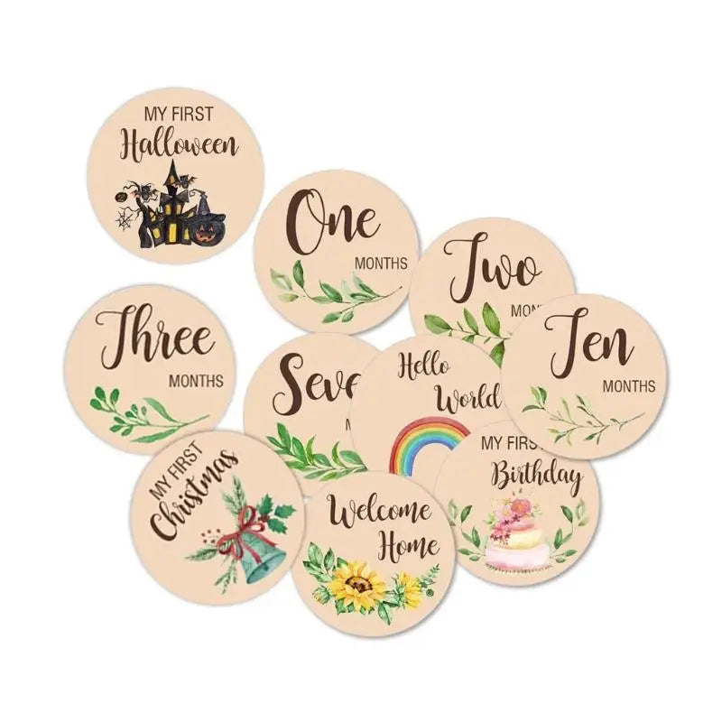 Baby Monthly Milestone Cards | Double-Sided Wooden Animal Props