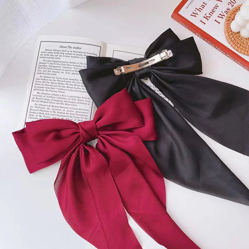 Korean Accessories Hair Clips Women Girls Big Bowknot Solid Satin