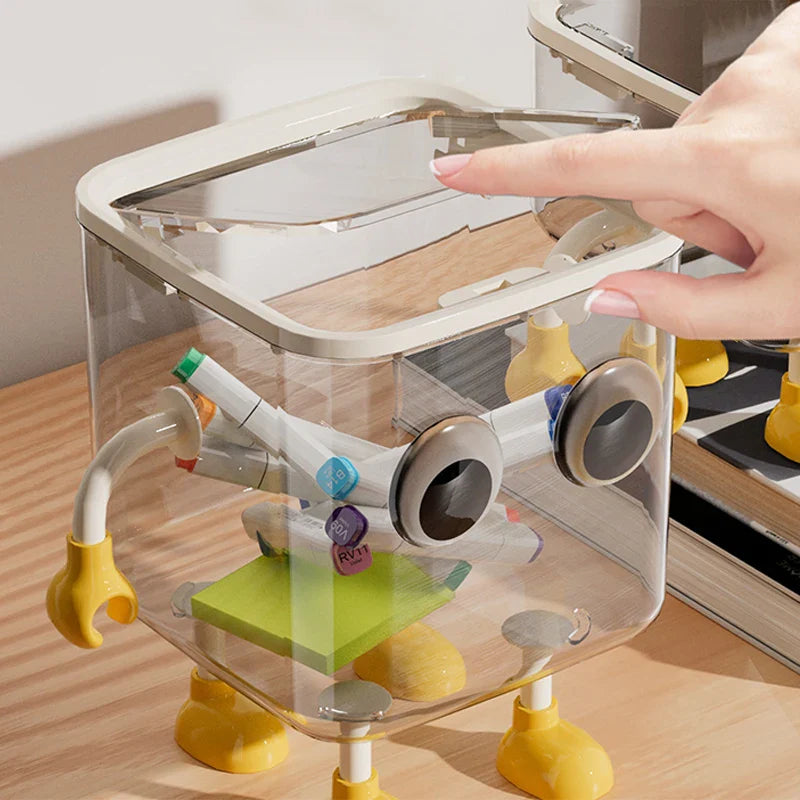 Cute Covered Desktop Trash Can – Transparent Plastic Desk Bin