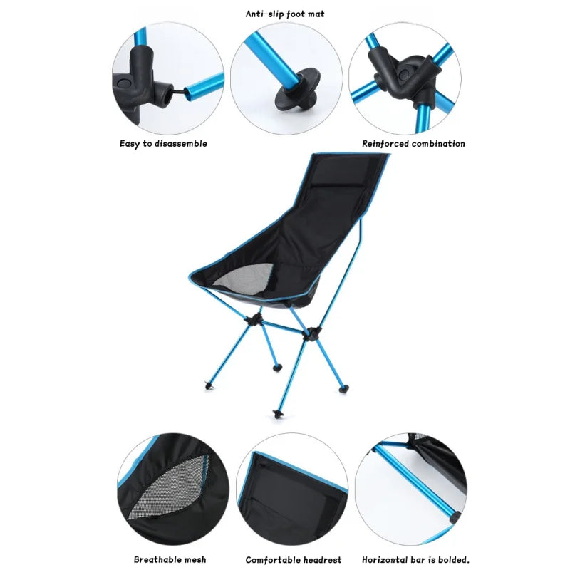 Outdoor folding chair - Compact and ultra-light portable leisure recliner for camping, beach, fishing. Aluminum alloy moon chair Peaceful Pleasures Health and Wellness