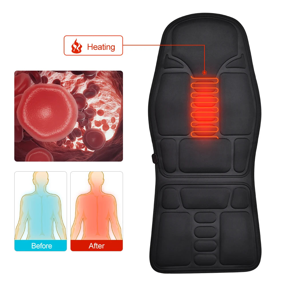 Electric Back Heating Pad Motor Vibration Massager for Back Neck Chair Seat For Car Home Office Use Portable Mat Body Relaxation Peaceful Pleasures Health and Wellness