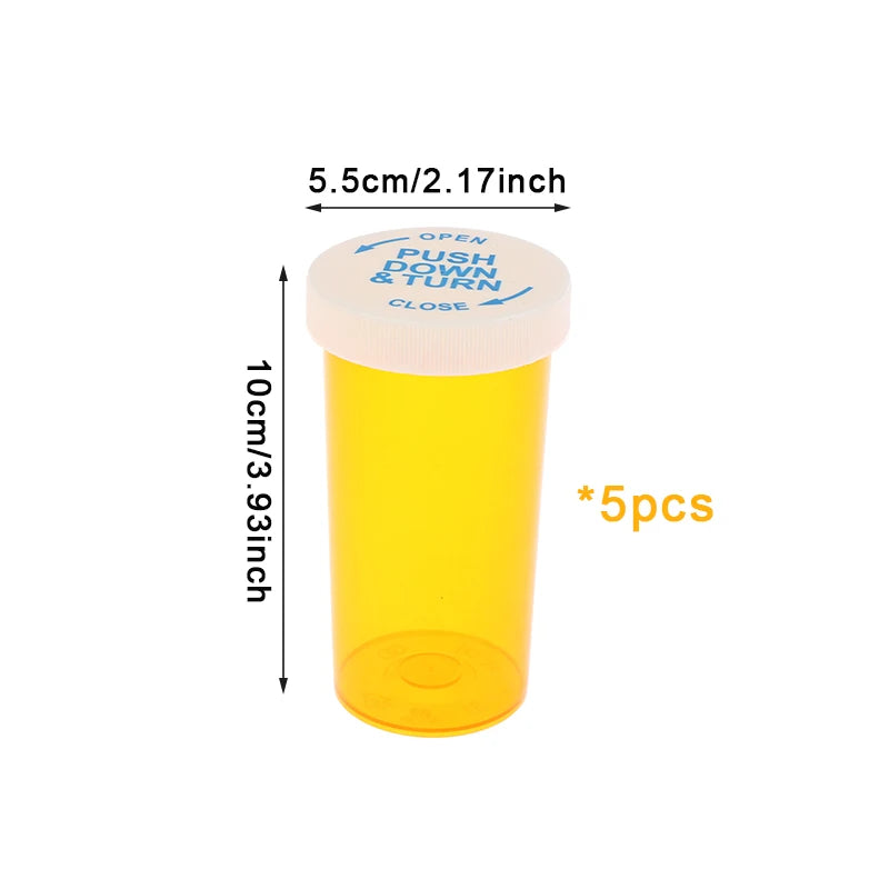 5Pcs Plastic Medicine Pill Bottles With Child Resistant Caps Medicine Containers Travel Pill Vials - 6/8/13/16/20/30/40/60 Dram Peaceful Pleasures Health and Wellness A7