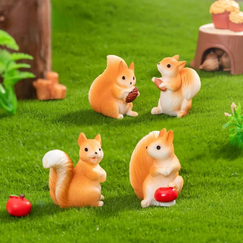 Squirrel Figurine Miniatures Pine Cones Cute Mini Animals Figurine Model for Desk Garden Decoration for Home Resin Diy Crafts Peaceful Pleasures Health and Wellness
