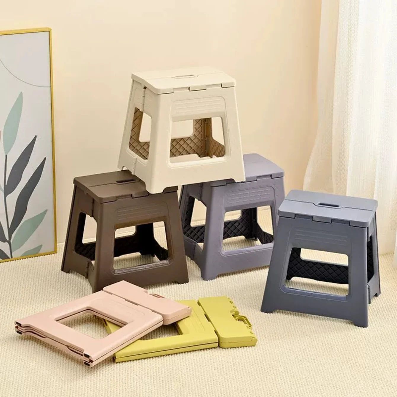 Folding Step Stool – Lightweight Non-Slip Plastic Foldable Stool