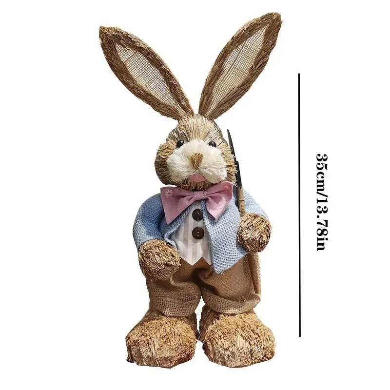 35cm Handmade Straw Easter Bunny Rustic Desktop Decoration