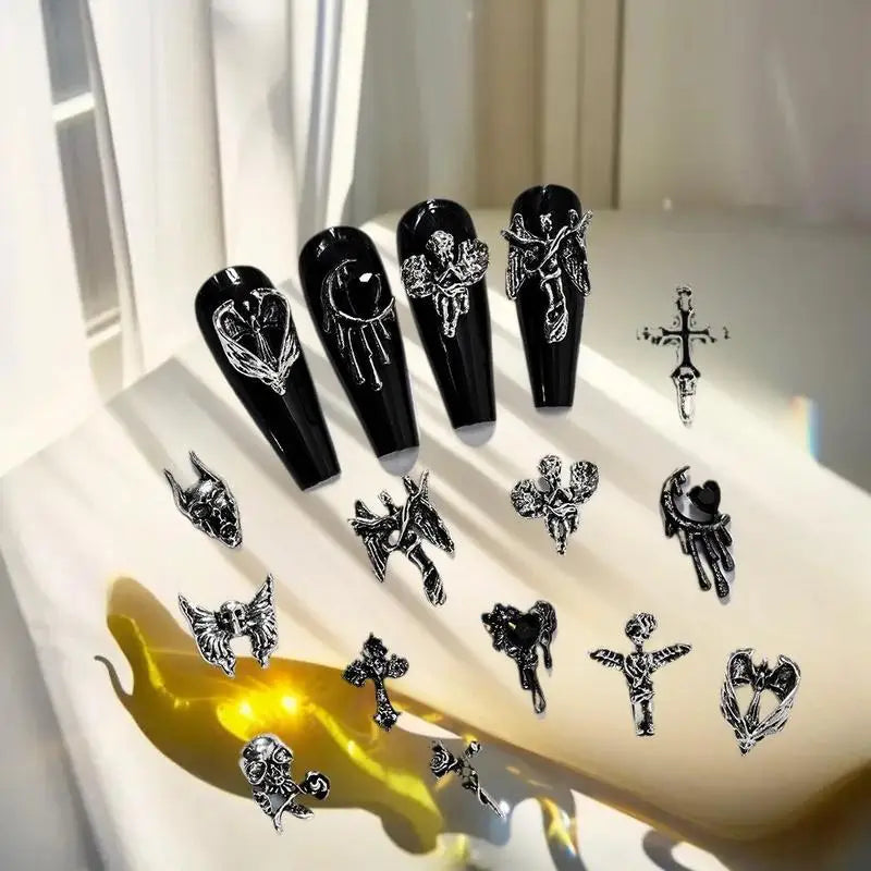 1.Y2K Inspired Vintage Cross Nail Art Charms in 12Grid Metal Décor Peaceful Pleasures Health and Wellness