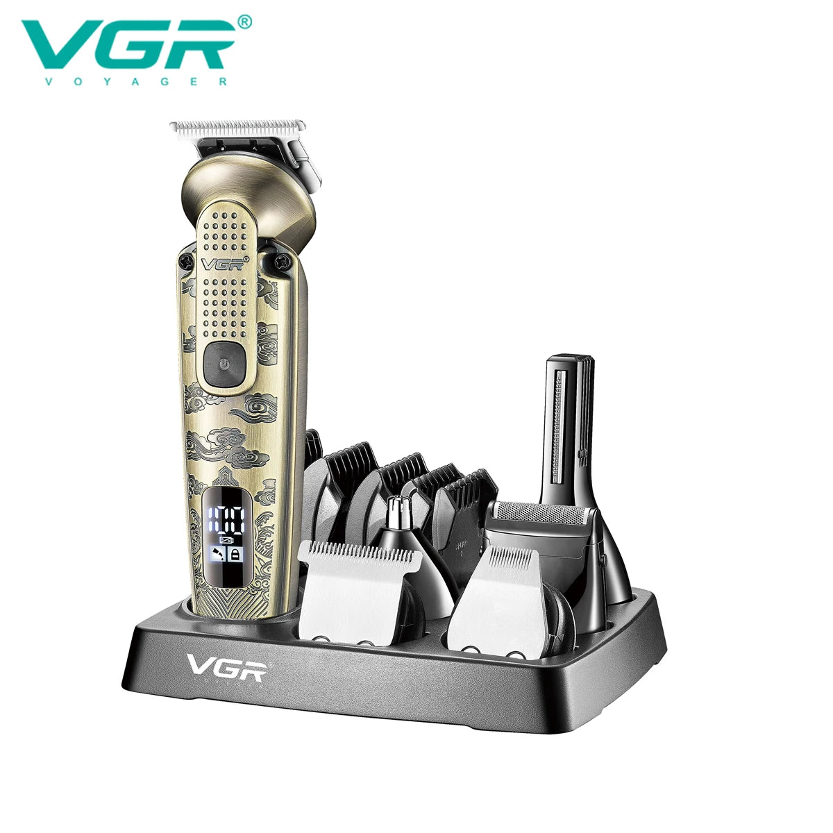 VGR6in1 metal retro hair clipper, intelligent LED digital display, powerful power hair trimmer, hair salon home push shear V-095 Peaceful Pleasures Health and Wellness