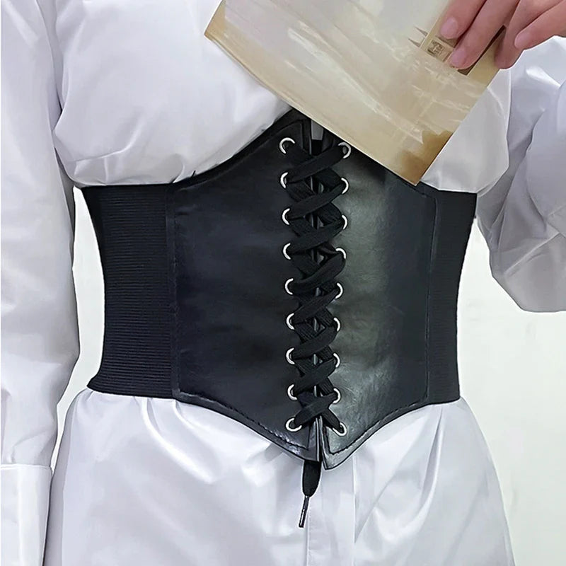 Women's Gothic Corset Belt – PU Lace-Up High Waist Wide Belt