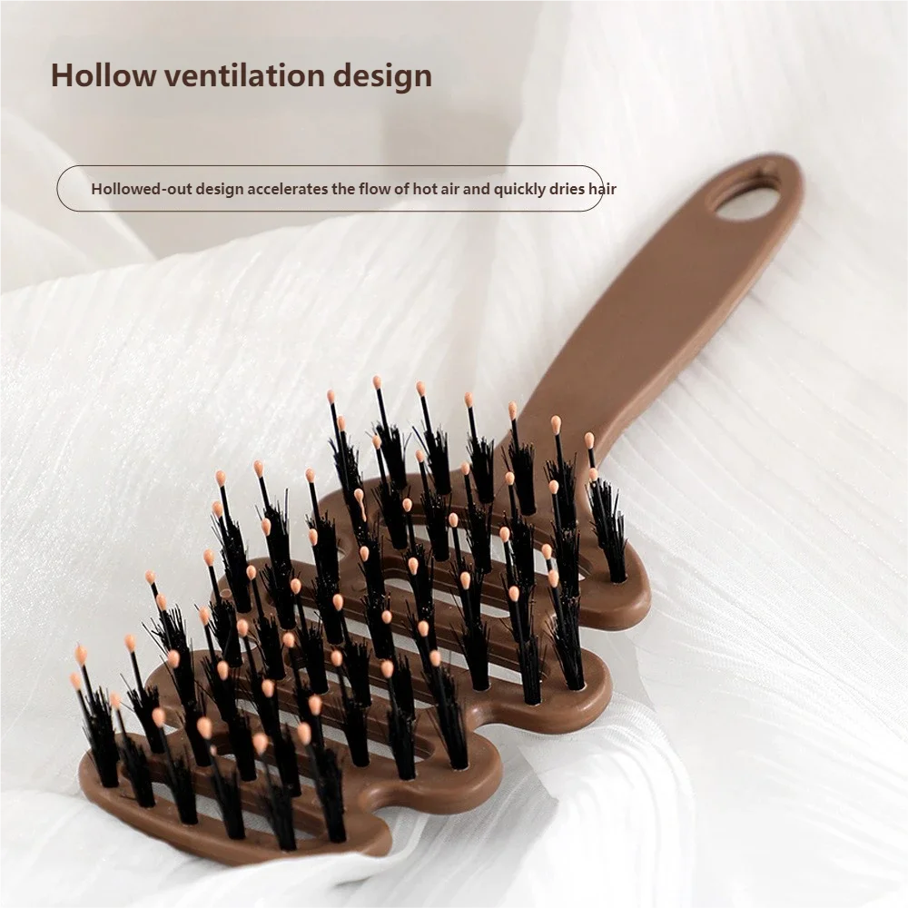 Natural Boar Bristle Hair Comb Hollow Scalp Massage Detangler Brush Anti-frizz Styling Hairbrush for Curly Hair Peaceful Pleasures Health and Wellness 1Pcs