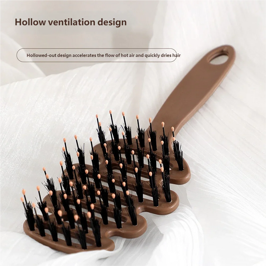Natural Boar Bristle Hair Comb Hollow Scalp Massage Detangler Brush Anti-frizz Styling Hairbrush for Curly Hair Peaceful Pleasures Health and Wellness 1Pcs