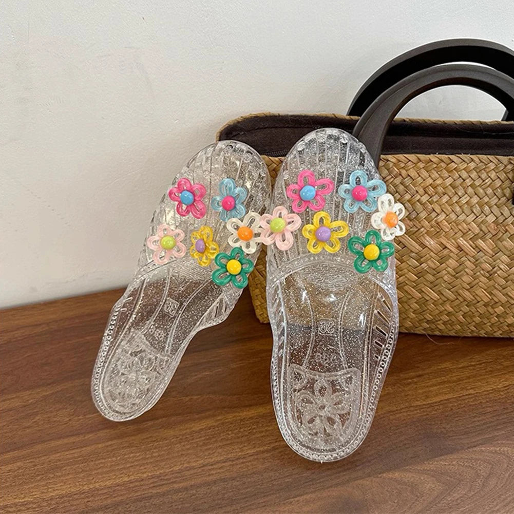 Transparent Flat Bottomed Hooded Slippers,Anti Slip Hollow Hole Shoes,Crystal Half Slippers,For Beach Fun/Daily Casual Walking Peaceful Pleasures Health and Wellness