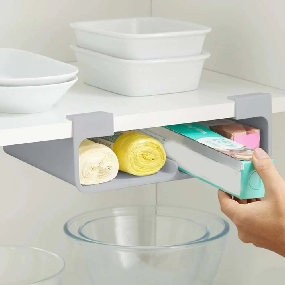 Wall-Mounted Cling Film & Tin Foil Organizer – Grey Storage Shelf